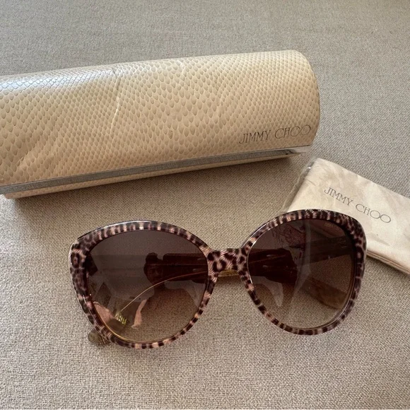 Jimmy Choo Tita/s Leopard Print Cateye Sunglasses Jimmy Choo Black & Gold Cat Eye W Leopard Pearl Temple  main image 4